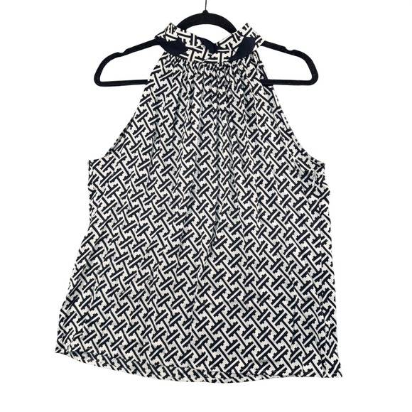 ANTONIO MELANI Tops - Antonio Melani Silk Blend Halter Top Black White Geo‎ Print Preppy Chic M